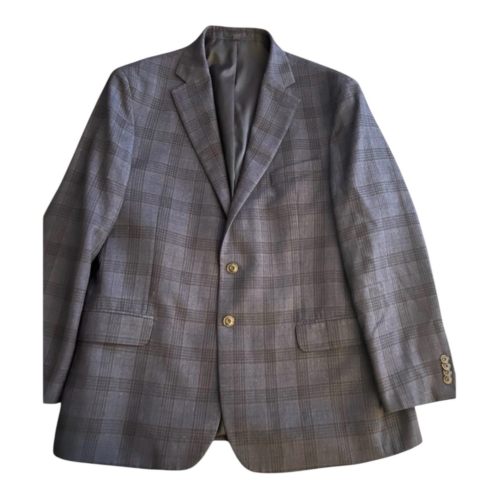 Jos. A. Bank Mens 44R Tailored Fit‎ 100% Wool Plaid Sport Coat Blazer Navy Plaid - Picture 3 of 16